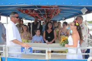 A couple ties the knot aboard the Sarasota Bay Explorers private charter boat