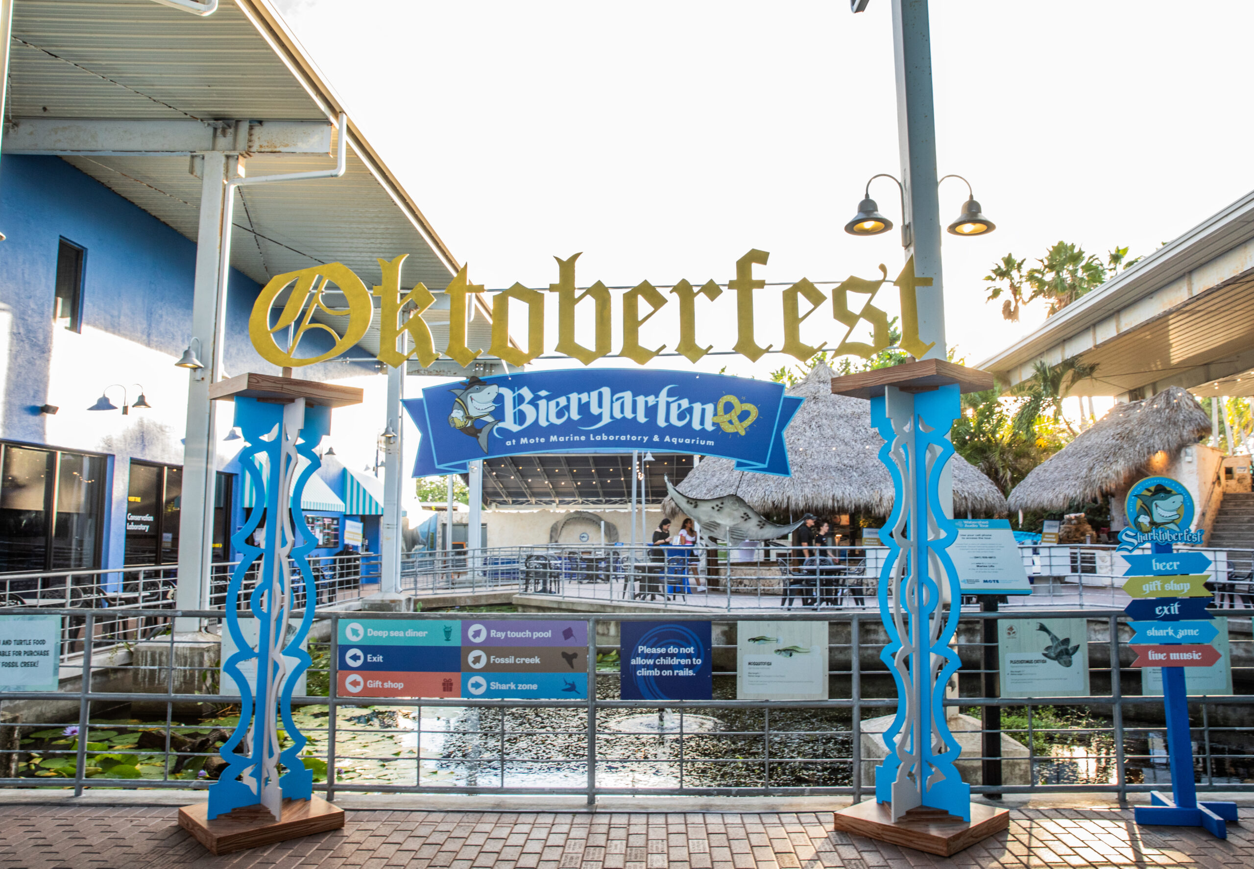 A sign welcomes guests to Mote's Sharktoberfest event